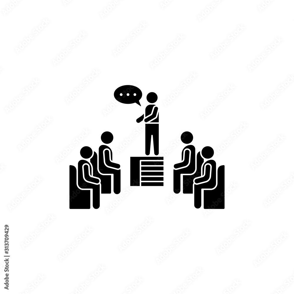Poster bubble discussion sitting training icon. simple business indoctrination icons for ui and ux, website