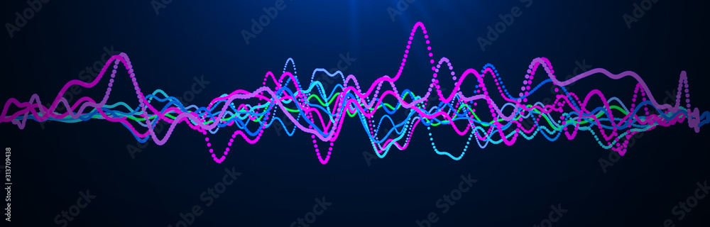 Poster sound wave element. abstract blue digital equalizer. big data visualization. dynamic light flow. 3d 