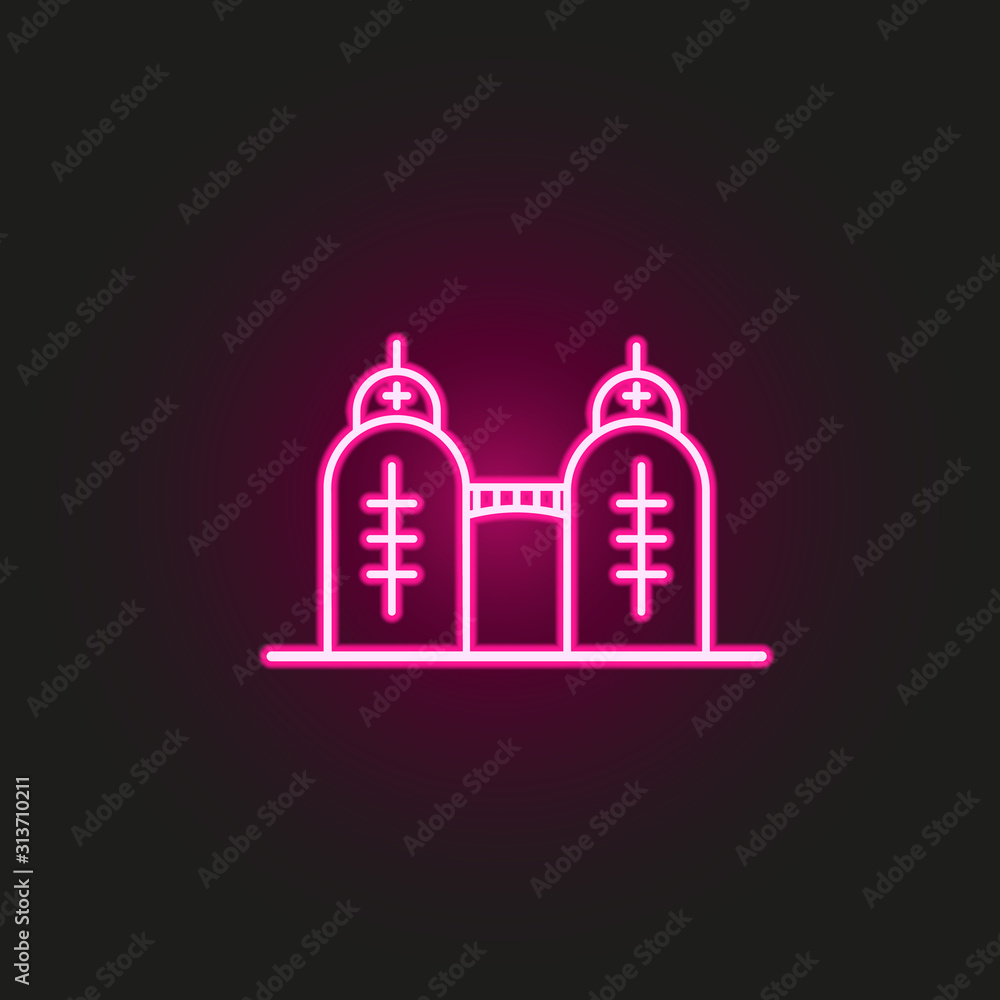 Poster building, birdge neon style icon. simple thin line, outline vector of building icons for ui and ux, 