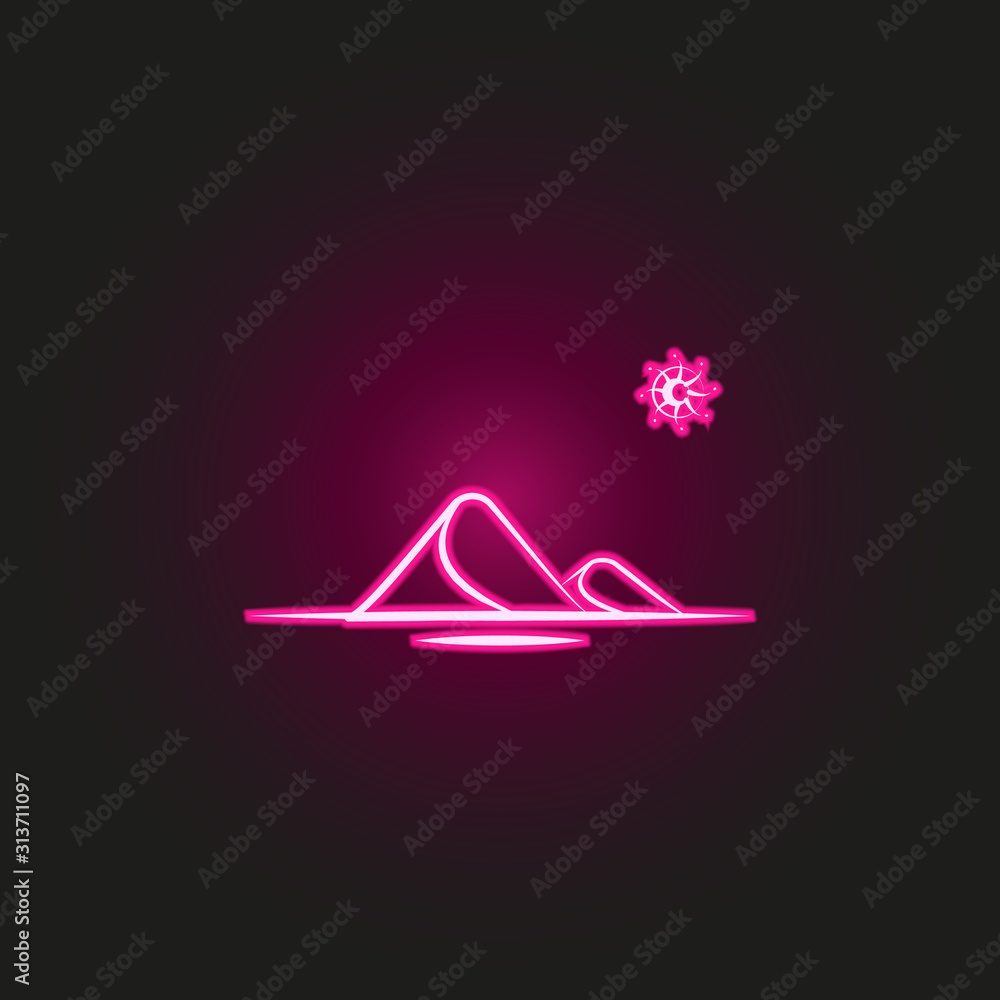 Poster dunes, desert neon style icon. simple thin line, outline vector of desert icons for ui and ux, websi