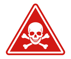 Red warning skull crossbones danger road sign white frame