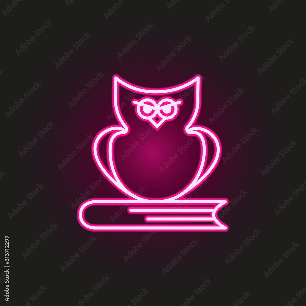 Poster owl on the book neon style icon. simple thin line, outline vector of education icons for ui and ux, 