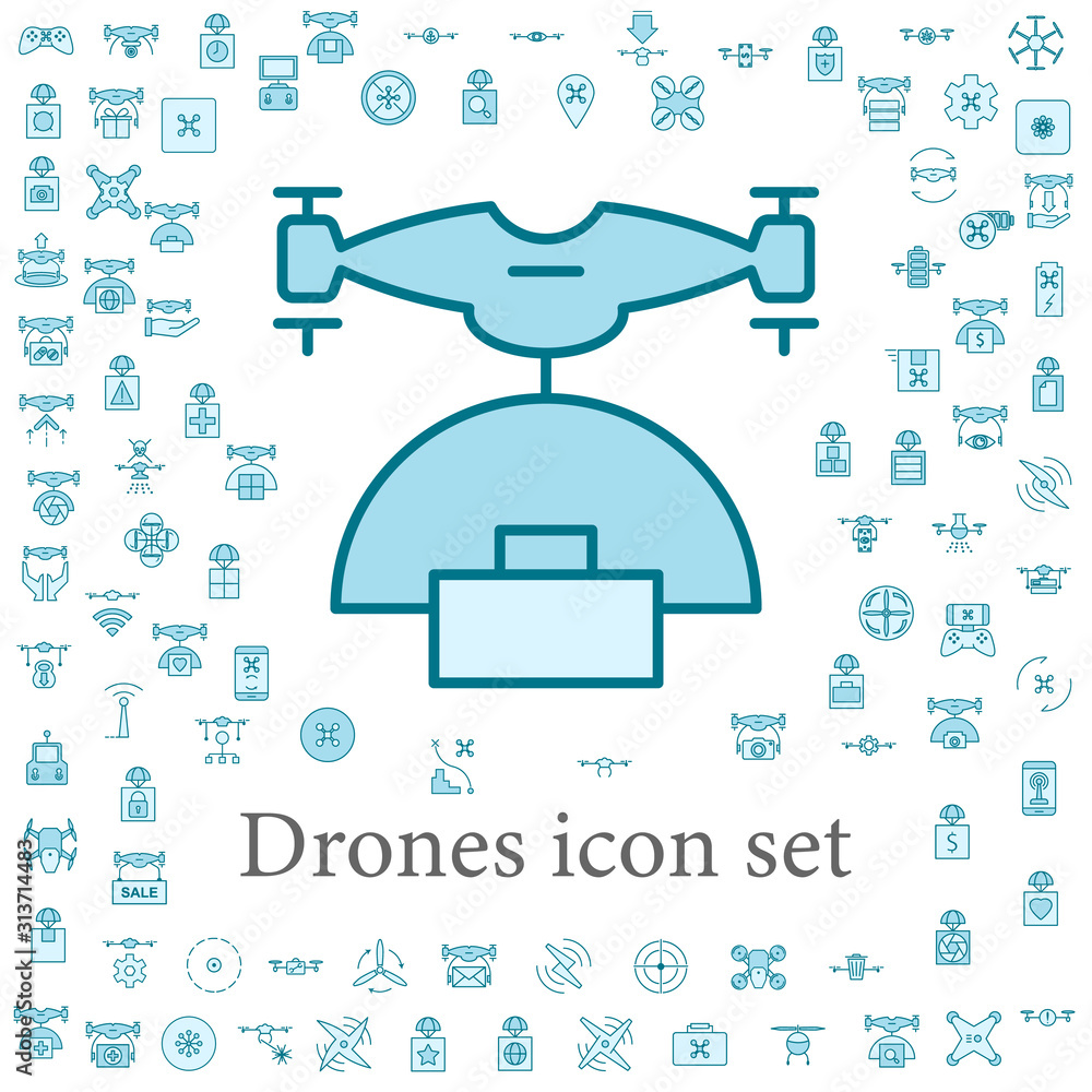 Poster drone with parcel icon. drones icons universal set for web and mobile