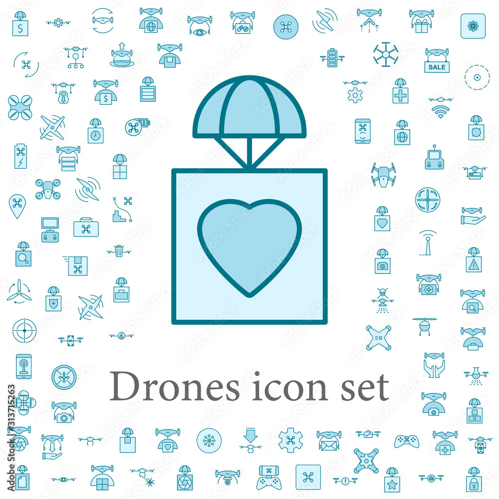 Poster a parcel with a heart icon. drones icons universal set for web and mobile