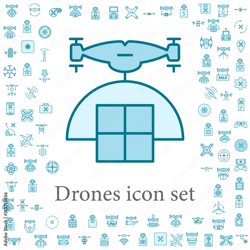 Poster drone with parcel icon. drones icons universal set for web and mobile