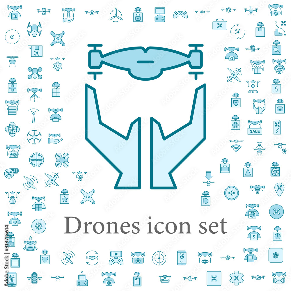 Poster hands and drone icon. drones icons universal set for web and mobile