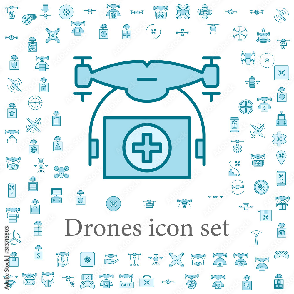 Poster drone with medicines icon. drones icons universal set for web and mobile