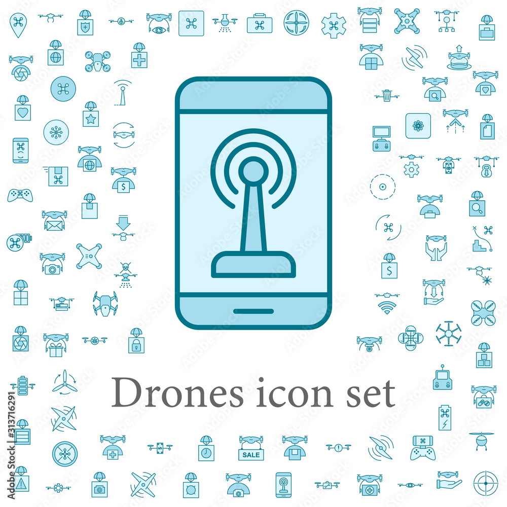 Poster radio wave in the phone icon. drones icons universal set for web and mobile