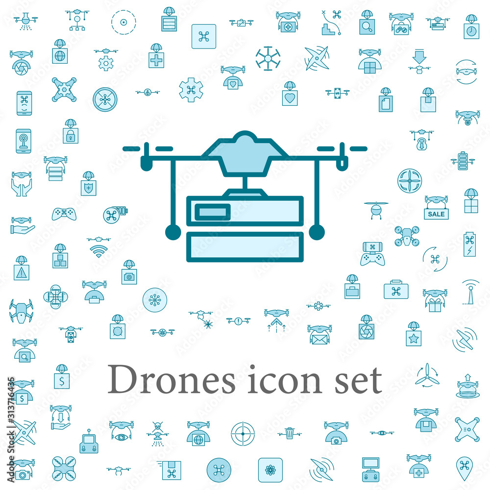 Aufkleber drone with parcel icon. drones icons universal set for web and mobile