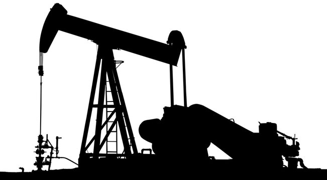 Silhouette of oil rig on a white background in black color.