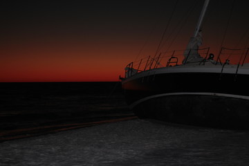 Beached Boat at Sunset