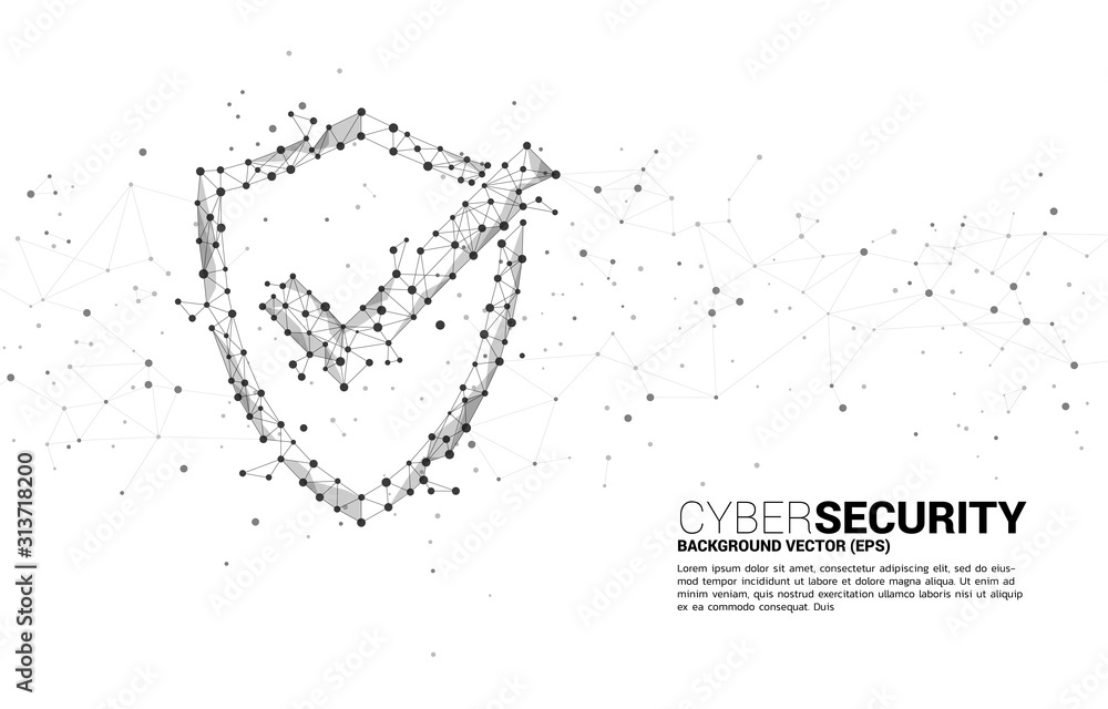 Poster Protection shield with checked mark icon from dot connect line polygon network. concept of guard security and safety