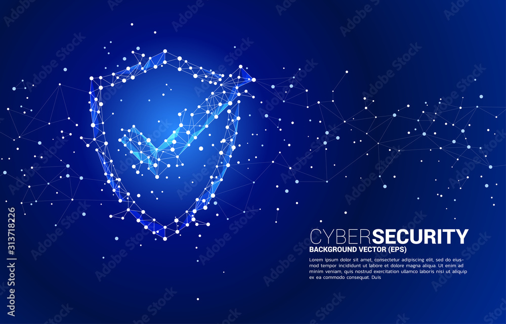 Poster Protection shield with checked mark icon from dot connect line polygon network. concept of guard security and safety