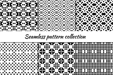 Seamless pattern collection. Geometrical backgrounds set. Cross stitch eclectic embroidery. Geo print kit. Ethnic motif