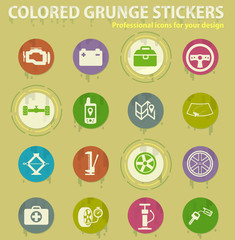 Car shop colored grunge icons
