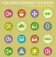 Car interface colored grunge icons