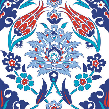 Iznik tile pattern with floral ornaments