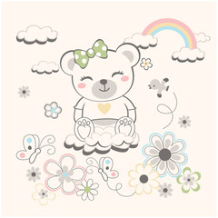 cute bear on a beautiful cloud vector illustration