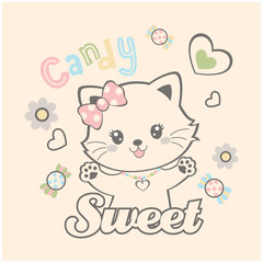 cute cats and sweet candy vector illustration