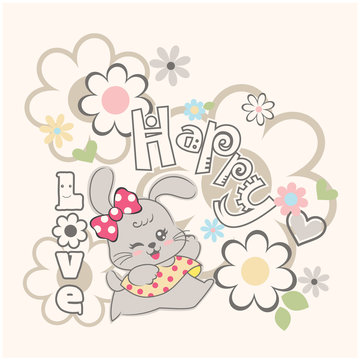 Happy cute bunny vector illustration