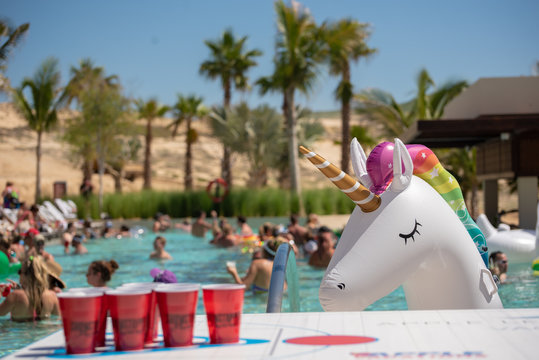 Los Cabos, Baja California / Mexico - Oct 2019 A Pool Party Is A Social Event In Which The Participants Are In A Swimming Pool.