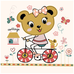 Vector illustration of Relaxing Cute Bear Cycling