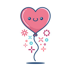 kawaii valentine heart balloon illustration