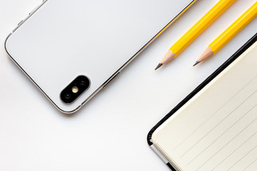 flat lay mockup image.office equipment on desk table.blank background empty space for text design studio creativity ideas for study,education,business modern accessories at workplace.blogging,blog 