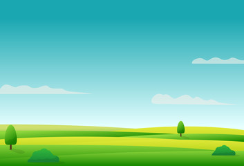 Beautiful rural landscape with green field with blue sky vector illustration. - minimalist nature landscape background 