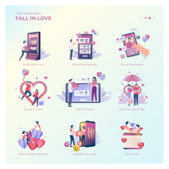 Set of illustration people falling in love concept