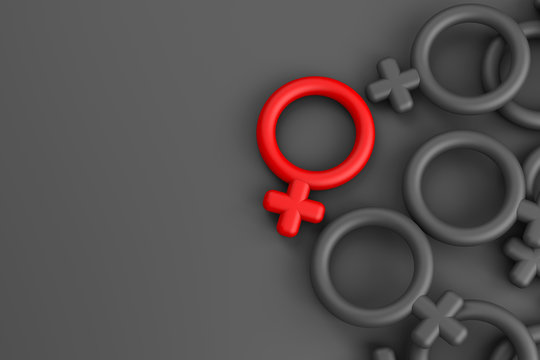3d rendering of International Women's Day concept with women gender symbol. Red women symbol sign on black background. March 8th