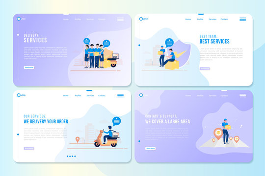 Set of landing page with concept of express delivery and support services