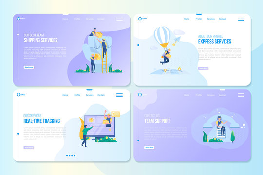 Set of landing page with shipping service concept