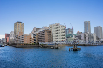 東京　晴海、勝どき、月島　運河のある風景