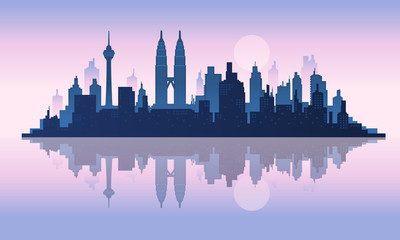 Obraz premium Reflection of city vector background of Petronas Tower and Twin Tower Malaysia