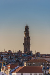 Obraz premium Oporto, Portugal - Old town skyline with colorful houses and old Clerigos tower
