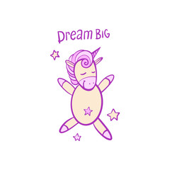 Unicorn vector. Horse sleep. Colored book. Sticker, icon isolated. Cute magic cartoon fantasy animal. Dream symbol. Design for children, baby room interior, scandinavian style