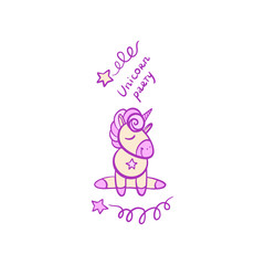 Unicorn vector. Horse sleep. Colored book. Sticker, icon isolated. Cute magic cartoon fantasy animal. Dream symbol. Design for children, baby room interior, scandinavian style