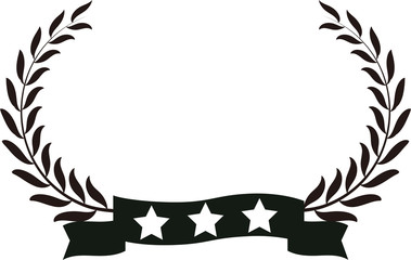 Monochrome Wide Round frame of laurel and three star Ribbon