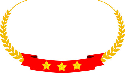 Wide Round frame of Gold laurel and three star Ribbon
