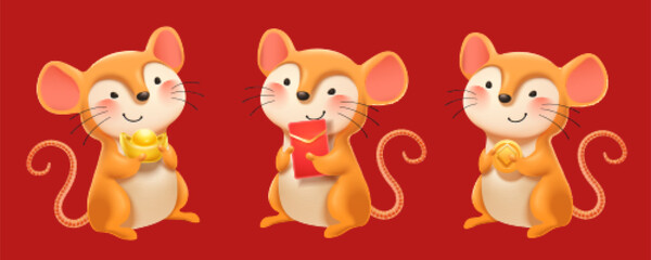 Brown mice holding red packet