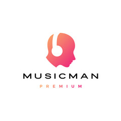 Obraz premium music man human head with headphone logo vector icon illustration