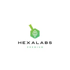hexagon leaf nature lab hexalabs logo vector icon illustration