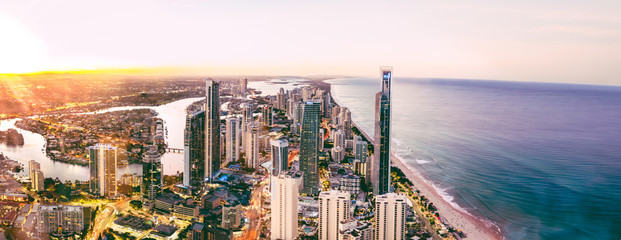 Fototapeta premium Surfers Paradise Gold Coast Queensland Australia skyline at sunset 