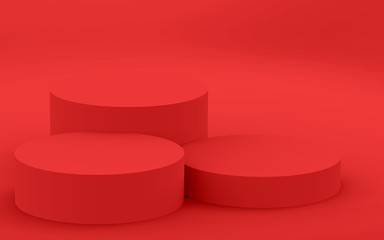 3d red cylinder podium minimal studio background. Abstract 3d geometric shape object illustration render. Display for summer holiday product.