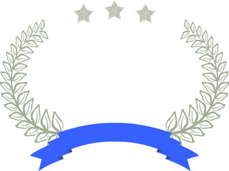 Wide Round frame of Sliver three star laurel and Ribbon