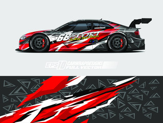 Drift car graphic livery design vector. Graphic abstract stripe racing background designs for wrap cargo van, race car, pickup truck, adventure vehicle. Eps 10 © zoulgraphic