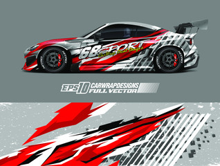 Drift car graphic livery design vector. Graphic abstract stripe racing background designs for wrap cargo van, race car, pickup truck, adventure vehicle. Eps 10 © zoulgraphic