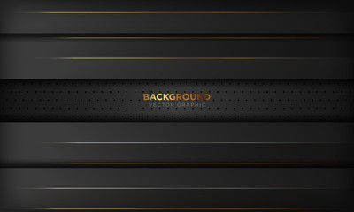 Black luxury abstract background with golden line. Modern vector design template.