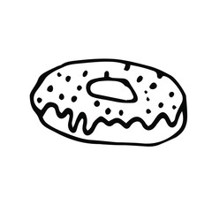 Cute element in doodle style yummy donut, pie, sweetness, bakery. Hand drawn vector illustration. Trendy design elements for holidaygreeting cards, decor. Isolated on white